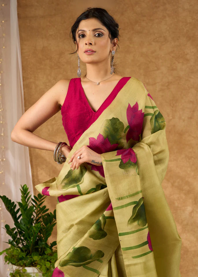 SURAJ HUA MADHAM WALE  PREMIUIM LINEN COTTON  SAREE