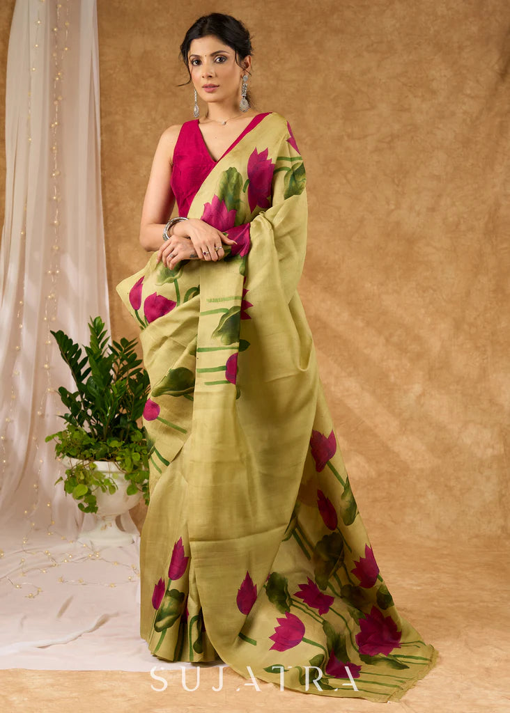 SURAJ HUA MADHAM WALE  PREMIUIM LINEN COTTON  SAREE