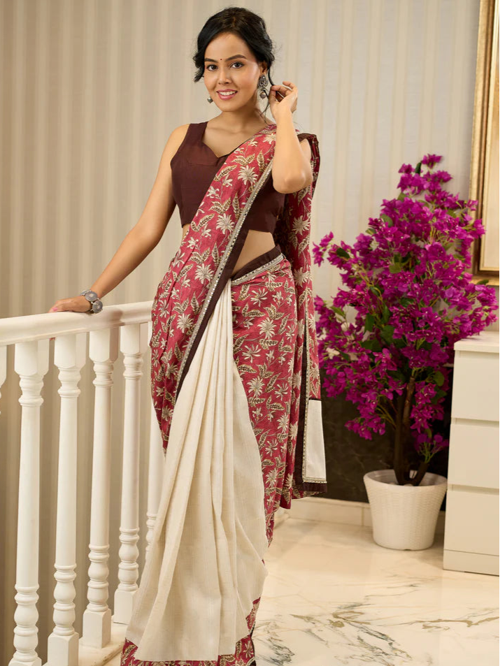 SURAJ HUA MADHAM WALE PREIMIUIM LINEN COTTON SAREE